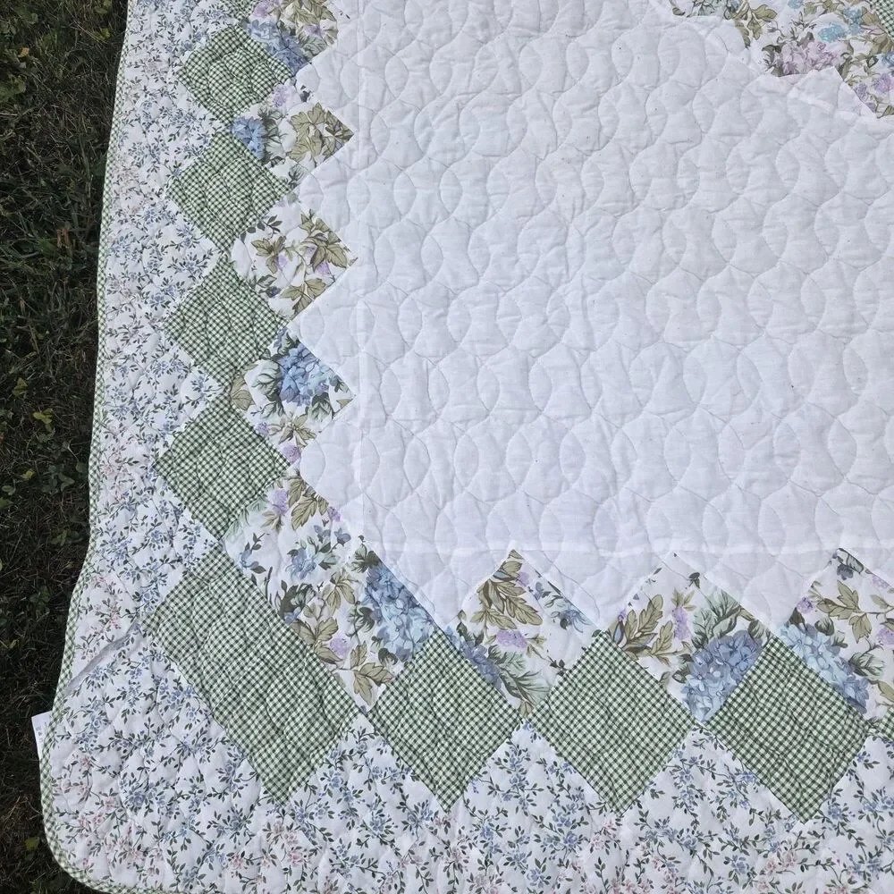 VTG Full Size Colormate Patchwork Quilt Lone Star Floral Gingham 76x96 Sears
